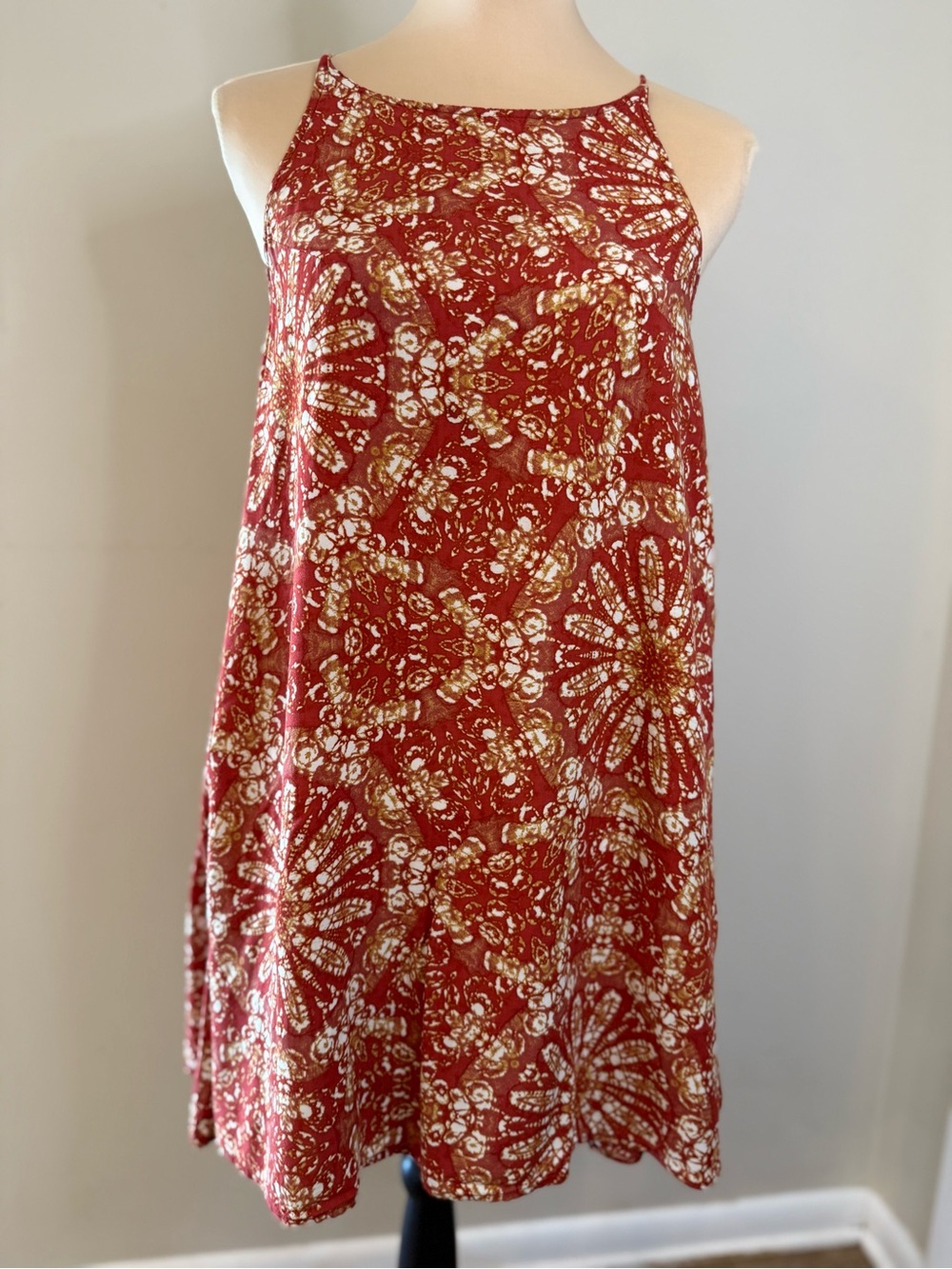 Vans floral cream red gold tie dye pattern mini tank dress SZ M